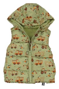 Nové - zelená šusťáková zateplená vesta s auty a kapucí dunnes