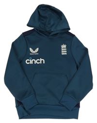 Petrolejová sportovní mikina s nápisem a kapucí 