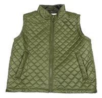 Khaki šusťáková prošívaná lehce zateplená vesta shein