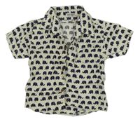 Smetanovo-tmavomodrá vzorovaná košile se slony 