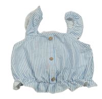 Bílo-modrý pruhovaný lehký crop top s volánky