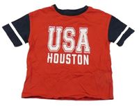 Červeno-tmavomodré tričko s nápisem kiabi