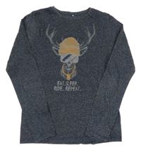 Tmavomodré melírované triko se sobem 