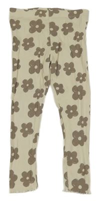 Smetanovo-hnědé květované žebrované legíny Primark