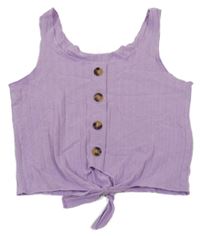 Lila žebrovaný crop top s knoflíky Page one young