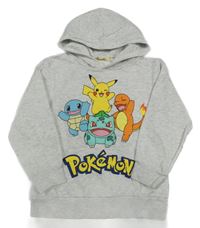 Šedá melírovaná mikina s Pokémony a kapucí H&M