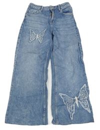 Světlemodré baggy rifle s motýlky H&M