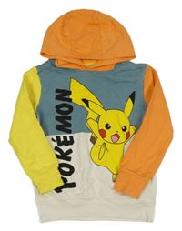 Oranžovo-smetanovo-modrá mikina s Pikachu a kapucí 
