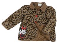 Hnědo-černý šusťákový prošívaný kabátek s leopardím vzorem a Minnie zn. Disney