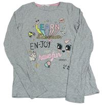 Šedé melírované triko s nápisy a obrázky H&M