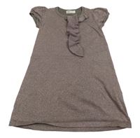 Hnědo-růžové třpytivé svetrové šaty s volánkem H&M