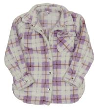 Bílo-lila kostkovaná plyšová košilová mikina Topolino