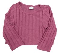 Růžové žebrované úpletové crop triko 