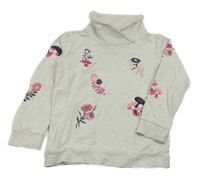 Světlešedá melírovaná mikina s květy a límečkem Topolino
