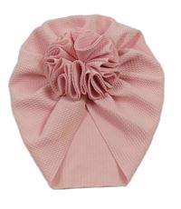 Světlerůžová turbanová čepice s 3D květem 