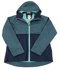 Šedozeleno-tmavomodrá šusťáková jarní funkční bunda s kapucí Quechua