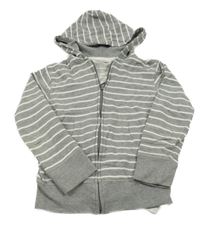 Šedo-bílá pruhovaná propínací mikina s kapucí 