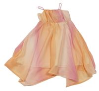 Růžovo-oranžové ombré šifonové šaty H&M