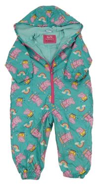 Zelenomodrá šusťáková jarní kombinéza s Peppou a kapucí George