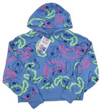 Nové - Modro-zeleno-růžová crop mikina se Stitchem a kapucí Primark