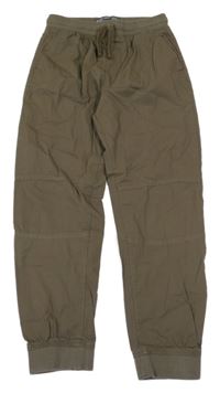 Khaki plátěné cuff kalhoty s úpletovým pasem Denim Co.