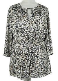 Dámské černo-béžovo-bílé vzorované třpytivé triko s řasením F&F