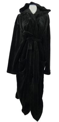 Dámský černý chlupatý župan s páskem 