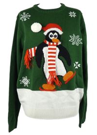 Pánský zeleno-bílý svetr s tučňákem 