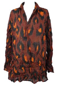 Dámská rezavo-černo-oranžová vzorovaná žoržetová halenka Next 