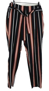 Dámské černo-růžovo-bílé pruhované volné kalhoty s páskem River Island 