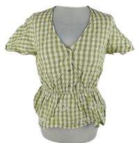Dámská khaki-bílá kostkovaná peplum halenka s kytičkami C&A