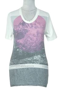 Dámské bílo-růžovo-šedé tričko s potiskem River Island 