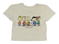 Bílé žebrované crop tričko se Snoopym
