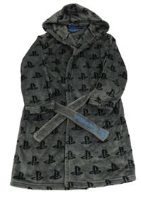 Šedý vzorovaný chlupatý župan s kapucí- Plastation