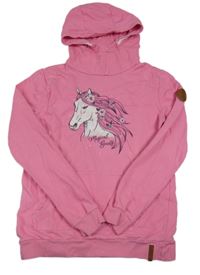 Růžová mikina s koníkem a kapucí 