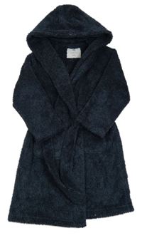 Tmavomodrý chlupatý župan s kapucí F&F