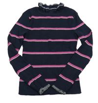 Tmavomodro-růžový pruhovaný žebrovaný svetr S. Oliver