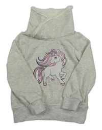 Šedá melírovaná mikina s jednorožcem a komínovým límcem Dopodopo