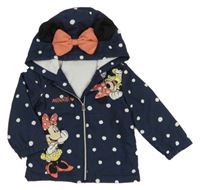 Tmavomodrá puntíkatá šusťáková jarní bunda s Minnie a kapucí Disney