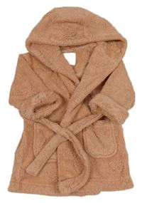 Růžový huňatý župan s mašličkami a kapucí Next