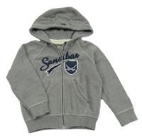 Šedá propínací mikina s nápisem a kapucí