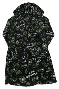 Černý chlupatý župan s ovladačí s kapucí 