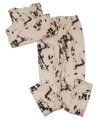 2 set - růžovo-černý batikovaný crop top + růžovo-černé batikované legíny