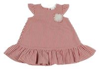 Růžovo-bílé pruhované šaty s 3D květinou a volánky BLUKIDS