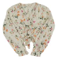 Bílá propínací crop halenka s květinami H&M