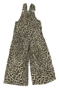 Béžovo-černé leopardí laclové kalhoty 