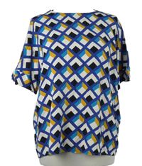 Dámská modro-bílo-okrová vzorovaná halenka Tu