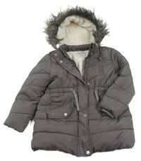 Tmavošedá šusťáková zimní parka s kapucí Primark