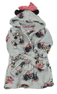 Šedý chlupatý župan s Minnie a kapucí Disney