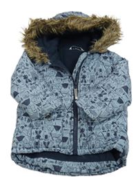 Světlemodrá vzorovaná zimní bunda s horami a kapucí zn. Lullaby 